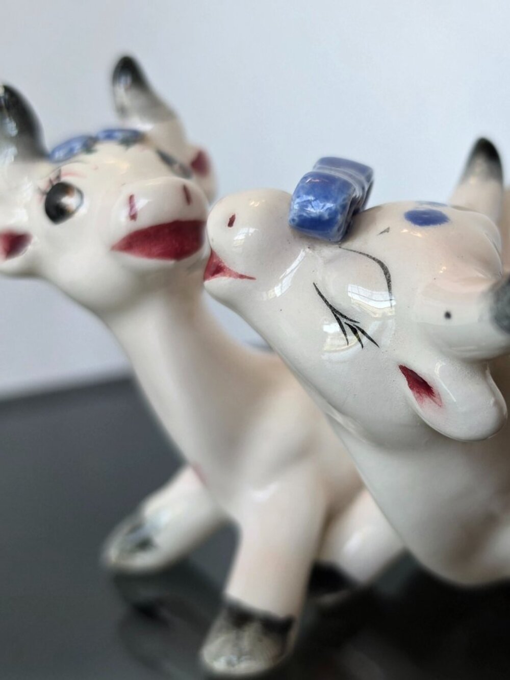Vintage 1950's Kissing Cow and Bull Salt & Pepper Shakers intertwined